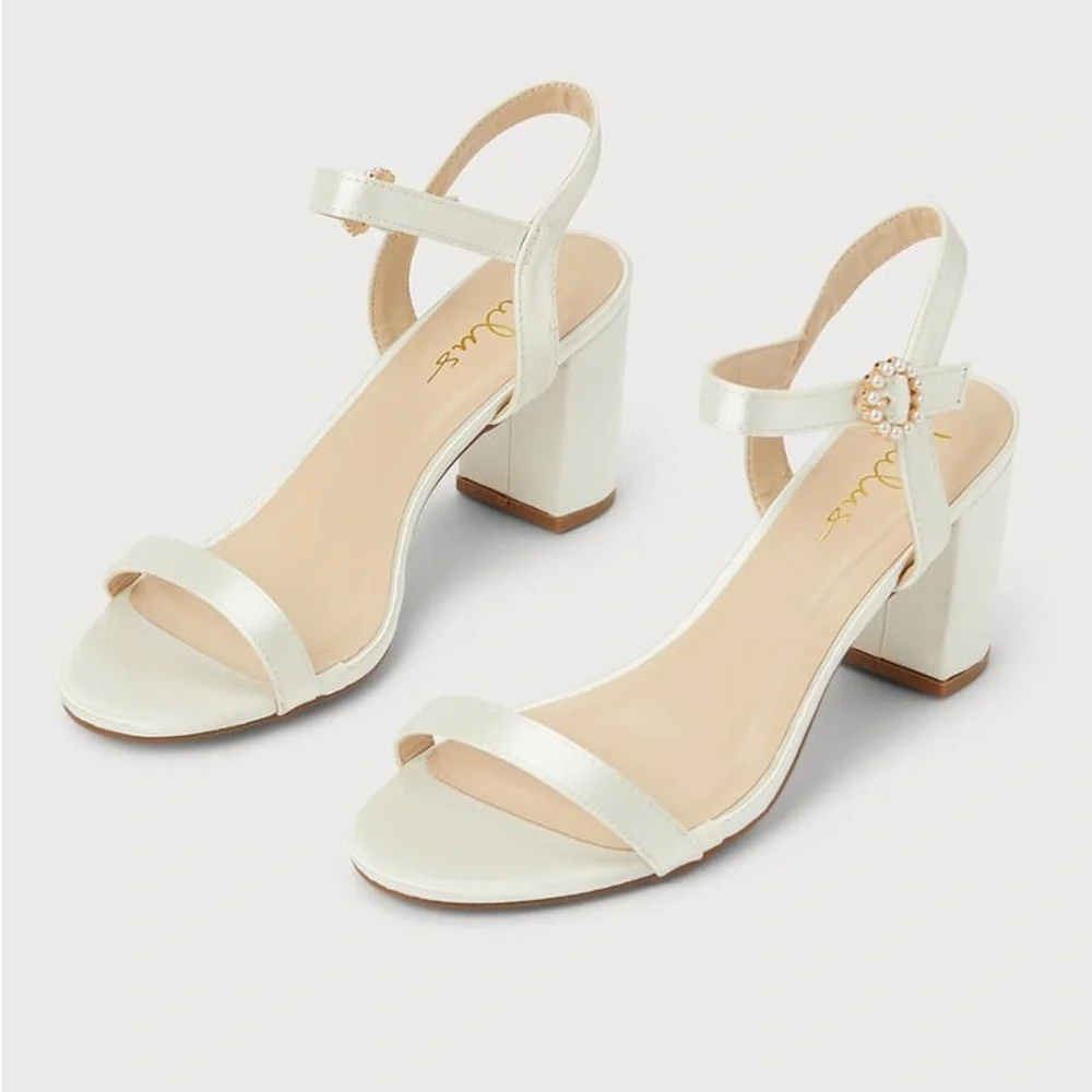 Lulus Wawna Ivory Satin Ankle Strap High Heel Sandals - Picture 1 of 11